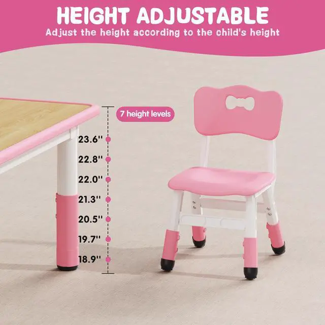 Alt view image 3 of 6 - Adjustable Toddler Table and Chair Set, 31.5" L x 23.6" W Pink | Table Supports 300 lbs, Drawing Activity Desk, Classroom/Daycare/Home, Children Multi-Activity Table for Ages 3-8