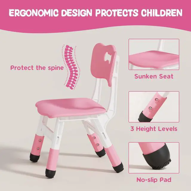 Alt view image 4 of 6 - Adjustable Toddler Table and Chair Set, 31.5" L x 23.6" W Pink | Table Supports 300 lbs, Drawing Activity Desk, Classroom/Daycare/Home, Children Multi-Activity Table for Ages 3-8