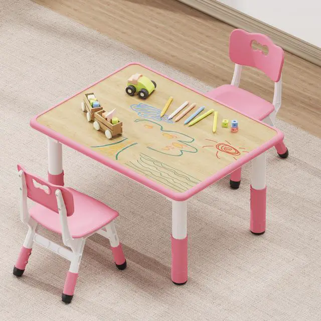 Alt view image 6 of 6 - Adjustable Toddler Table and Chair Set, 31.5" L x 23.6" W Pink | Table Supports 300 lbs, Drawing Activity Desk, Classroom/Daycare/Home, Children Multi-Activity Table for Ages 3-8