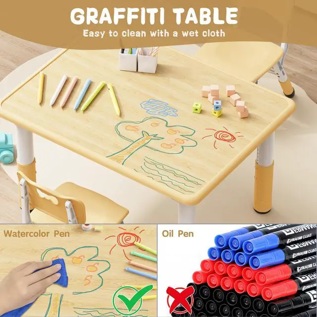 Alt view image 2 of 6 - Adjustable Toddler Table and Chair Set, 31.5" L x 23.6" W Beige | Table Supports 300 lbs, Drawing Activity Desk, Classroom/Daycare/Home, Children Multi-Activity Table for Ages 3-8