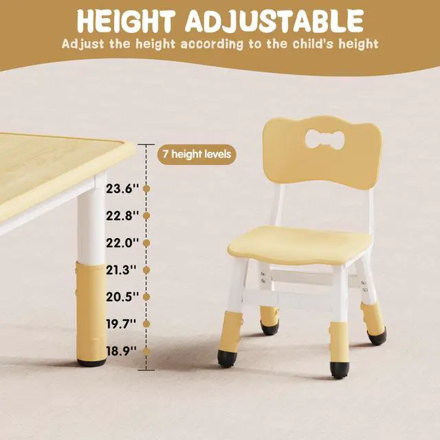 Alt view image 3 of 6 - Adjustable Toddler Table and Chair Set, 31.5" L x 23.6" W Beige | Table Supports 300 lbs, Drawing Activity Desk, Classroom/Daycare/Home, Children Multi-Activity Table for Ages 3-8