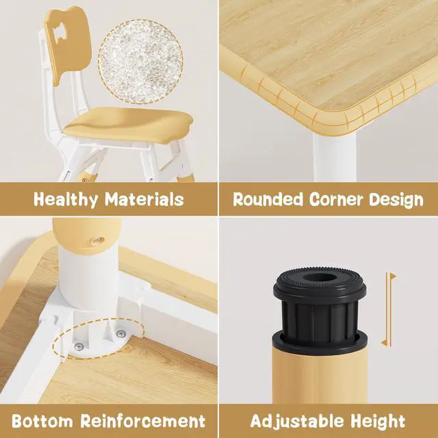 Alt view image 5 of 6 - Adjustable Toddler Table and Chair Set, 31.5" L x 23.6" W Beige | Table Supports 300 lbs, Drawing Activity Desk, Classroom/Daycare/Home, Children Multi-Activity Table for Ages 3-8