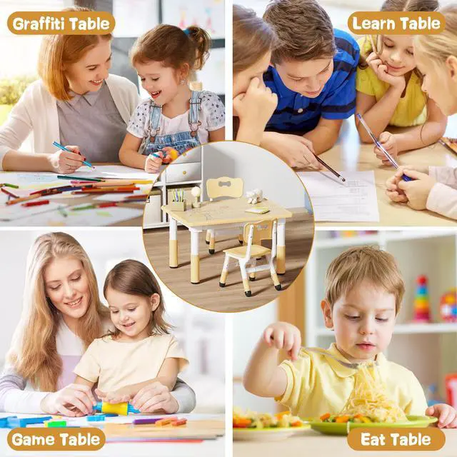 Alt view image 6 of 6 - Adjustable Toddler Table and Chair Set, 31.5" L x 23.6" W Beige | Table Supports 300 lbs, Drawing Activity Desk, Classroom/Daycare/Home, Children Multi-Activity Table for Ages 3-8