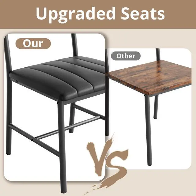 Alt view image 5 of 6 - Dining Table Set for 4, Kitchen Table with Upholstered Bench and 2 Chairs, Kitchen Table and Chairs Set for Small Space, Apartment, Rustic Brown