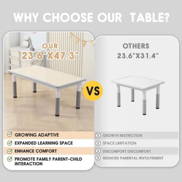 Alt view image 2 of 6 - Kids Table and Chair Set for Toddlers - Adjustable Activity Center with Non-Slip Legs & Graffiti-Proof Surface Ages 3-12