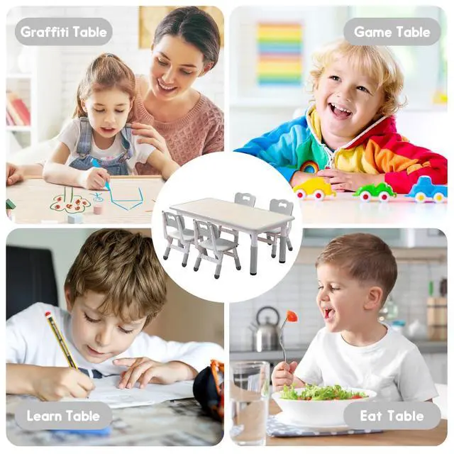Alt view image 6 of 6 - Kids Table and Chair Set for Toddlers - Adjustable Activity Center with Non-Slip Legs & Graffiti-Proof Surface Ages 3-12