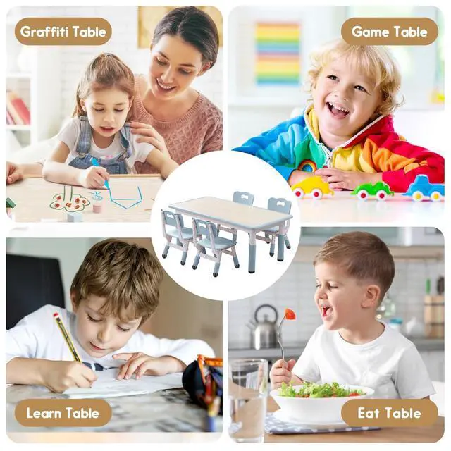 Alt view image 4 of 6 - Kids Table and Chair Set for Toddlers - Adjustable Activity Center with Non-Slip Legs & Graffiti-Proof Surface Ages 3-12