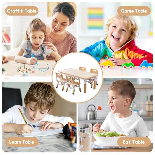 Alt view image 6 of 6 - Kids Table and Chair Set for Toddlers - Adjustable Activity Center with Non-Slip Legs & Graffiti-Proof Surface Ages 3-12