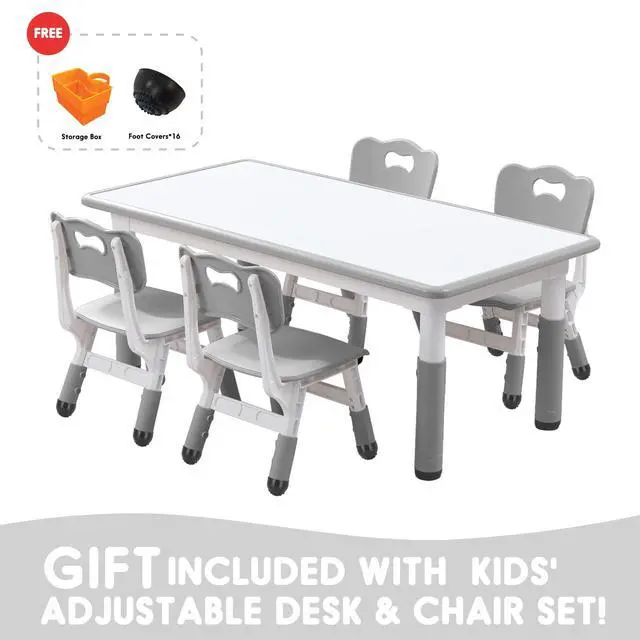 Alt view image 3 of 6 - Kids Table and Chair Set for Toddlers - Adjustable Activity Center with Non-Slip Legs & Graffiti-Proof Surface Ages 3-12
