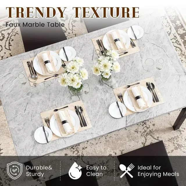 Alt view image 5 of 6 - Dining Table Set for 4, Faux Marble Small Kitchen Table Chairs Set of 4 with Luxurious Button Tufted Dinner Chairs for Kitchen and Dining(Brown)