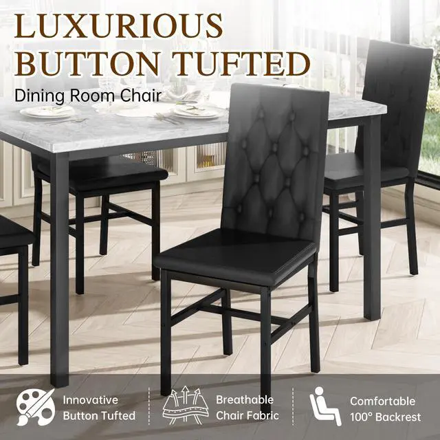 Alt view image 5 of 6 - Dining Table Set for 4, Faux Marble Small Kitchen Table Chairs Set of 4 with Luxurious Button Tufted Dinner Chairs for Kitchen and Dining (Gray)