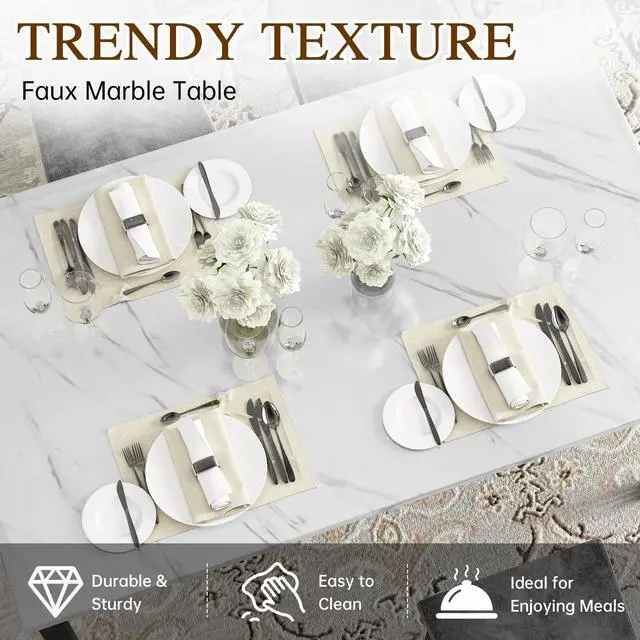 Alt view image 4 of 6 - Dining Table Set for 4, Faux Marble Small Kitchen Table Chairs Set of 4 with Luxurious Button Tufted Dinner Chairs for Kitchen and Dining