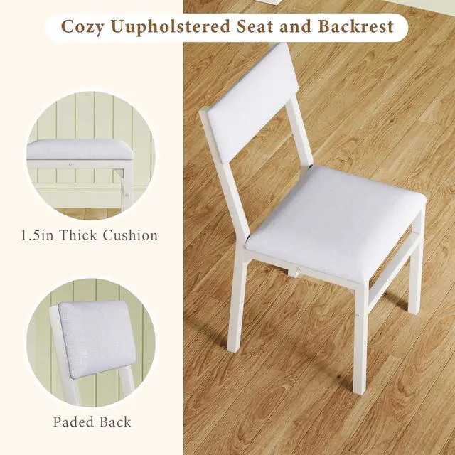 Alt view image 6 of 6 - Dining Table Set for 4, Extendable Kitchen Table Cushion Chairs Set of 4, Rectangle Dining Table with Metal Frame & MDF Board, Folding for Small Apartment Saving Space, White