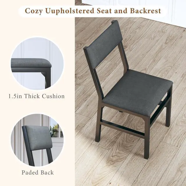 Alt view image 6 of 6 - Dining Table Set for 4, Extendable Kitchen Table Cushion Chairs Set of 4, Rectangle Dining Table with Metal Frame & MDF Board, Folding for Small Apartment Saving Space, Black
