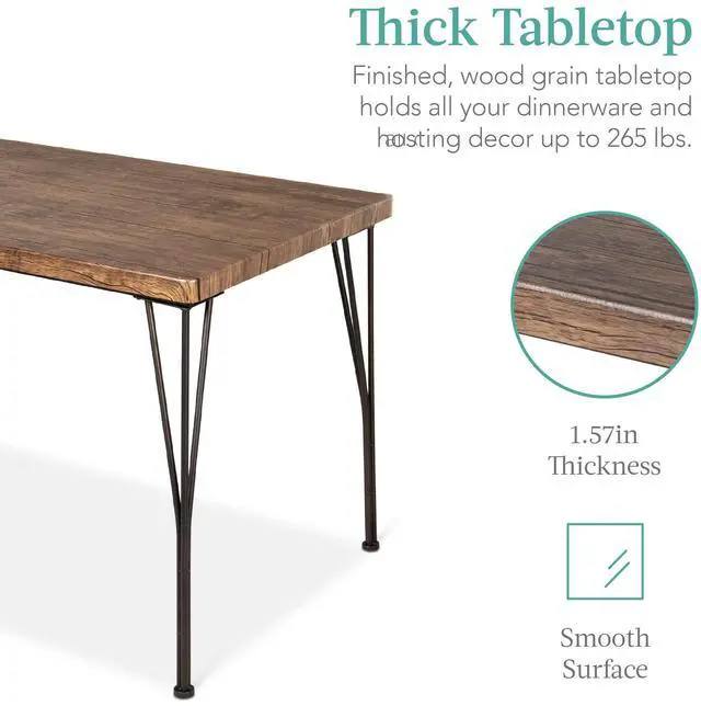 Alt view image 3 of 6 - 5-Piece Metal and Wood Indoor Modern Rectangular Dining Table Furniture Set for Kitchen, Dining Room, Dinette, Breakfast Nook w/ 4 Chairs - Drift Brown