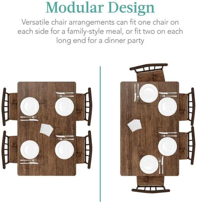 Alt view image 5 of 6 - 5-Piece Metal and Wood Indoor Modern Rectangular Dining Table Furniture Set for Kitchen, Dining Room, Dinette, Breakfast Nook w/ 4 Chairs - Drift Brown
