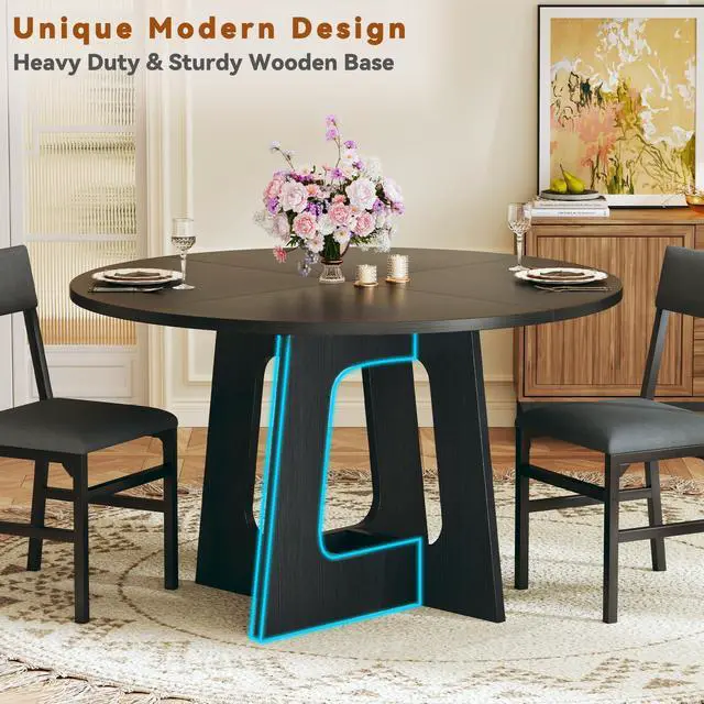 Alt view image 3 of 6 - Round Dining Table Set for 4, 5-Piece Kitchen Table and Chairs for 4, 47'' Round Dining Room Table Set with 4 Chairs, Space Saving Dining Table with Wood Base for Kitchen, Living Room, Black
