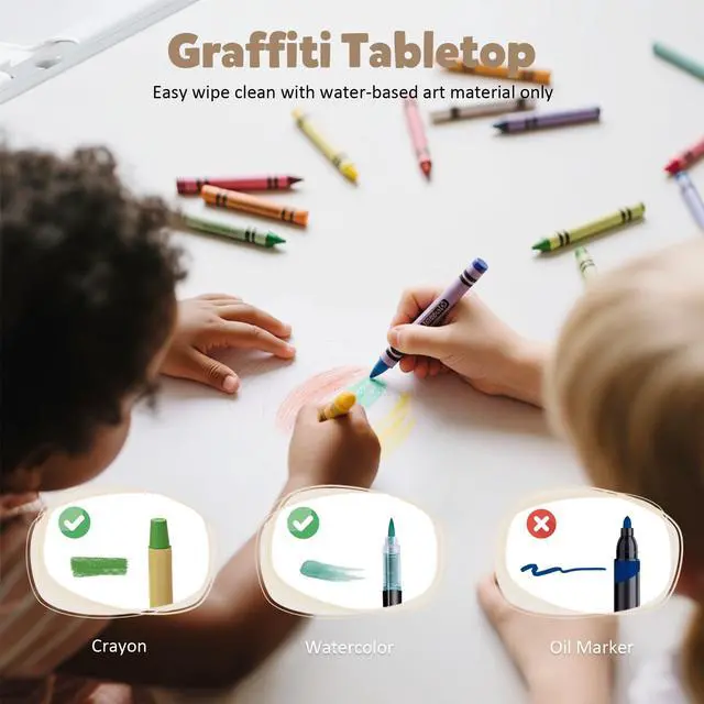 Alt view image 4 of 6 - Kids Table and Chairs Set Large Storage, Height Adjustable Toddler Activity Table and 2 Chairs Set, 34.6x24.8" Graffiti/Block Building Desktop, 4 Side Boxes, Kids desk for Home, Preschool, Classroom