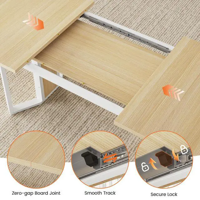 Alt view image 6 of 6 - 5-Piece Dining Table Set for 4-6 People, 63" Extendable Kitchen Table and 4 Cushion Chairs, Dining Room Table with MDF Board & Metal Frame for Small Space, Easy Clean, Natural