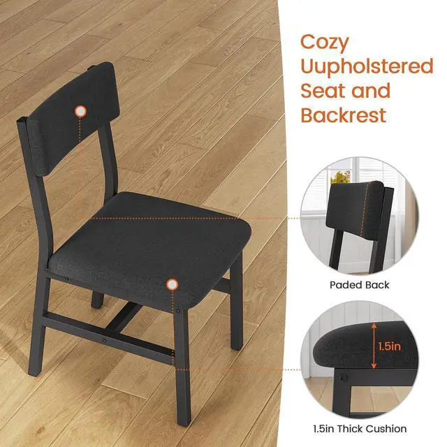 Alt view image 6 of 6 - 5-Piece Dining Table Set for 4-6 People, 63" Extendable Kitchen Table and 4 Cushion Chairs, Dining Room Table with MDF Board & Metal Frame for Small Space, Easy Clean, Black