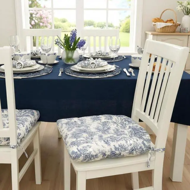 Alt view image 2 of 6 - Chair Cushions for Dining Chairs - 15x17 Kitchen Chair Cushions - Machine Washable, 100% Cotton - Made in USA - Latex Foam Comfort Chair Pads - Jamille Toile Small Pack of 4