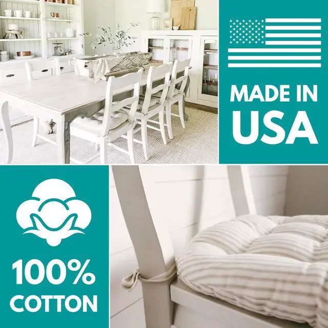 Alt view image 5 of 6 - Chair Cushions for Dining Chairs - 15x17 Kitchen Chair Cushions - Machine Washable, 100% Cotton - Made in USA - Latex Foam Comfort Chair Pads - Jamille Toile Small Pack of 4