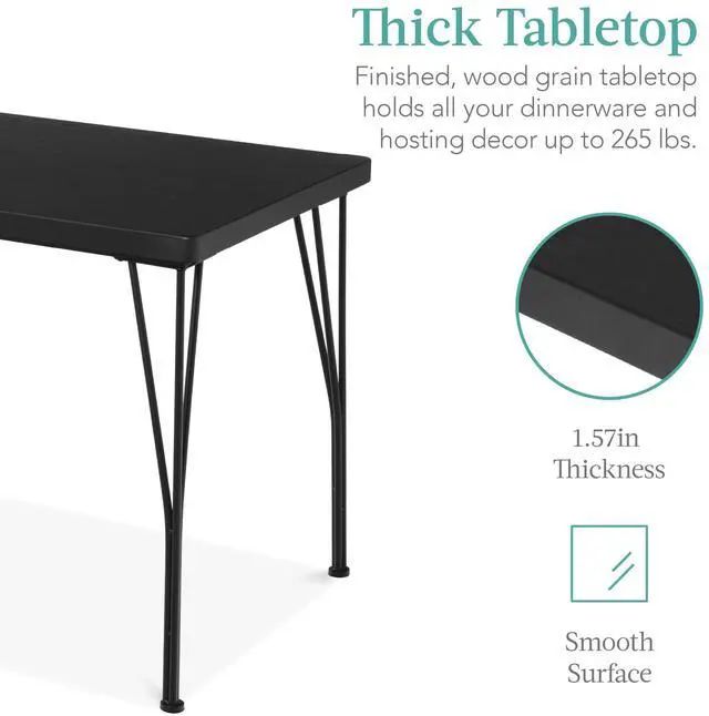 Alt view image 3 of 6 - 5-Piece Metal and Wood Indoor Modern Rectangular Dining Table Furniture Set for Kitchen, Dining Room, Dinette, Breakfast Nook w/ 4 Chairs - Black