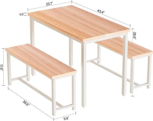 Alt view image 5 of 6 - Dining Room Table Set with 2 Benches, Farmhouse Dining Table Set for 4, Wood Breakfast Dinner Table Set for Breakfast Nook Small Spaces, Beige