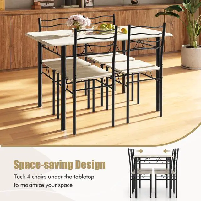 Alt view image 2 of 6 - 47-inches Dining Table Set for 4, Rectangular Kitchen Table with 4 Dining Chairs, Metal Frame, 5-Piece Space-Saving Dinette Set for Small Space, Dinner, Breakfast Nook, Apartment