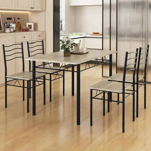 Alt view image 3 of 6 - 47-inches Dining Table Set for 4, Rectangular Kitchen Table with 4 Dining Chairs, Metal Frame, 5-Piece Space-Saving Dinette Set for Small Space, Dinner, Breakfast Nook, Apartment