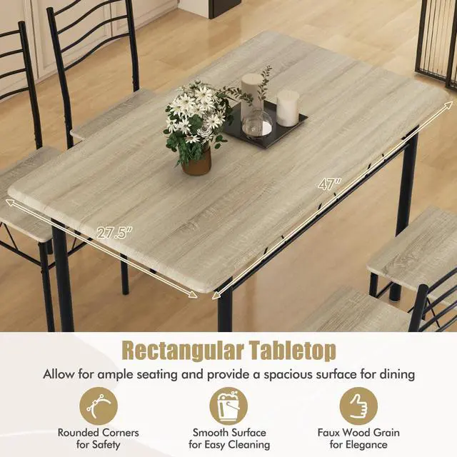 Alt view image 4 of 6 - 47-inches Dining Table Set for 4, Rectangular Kitchen Table with 4 Dining Chairs, Metal Frame, 5-Piece Space-Saving Dinette Set for Small Space, Dinner, Breakfast Nook, Apartment