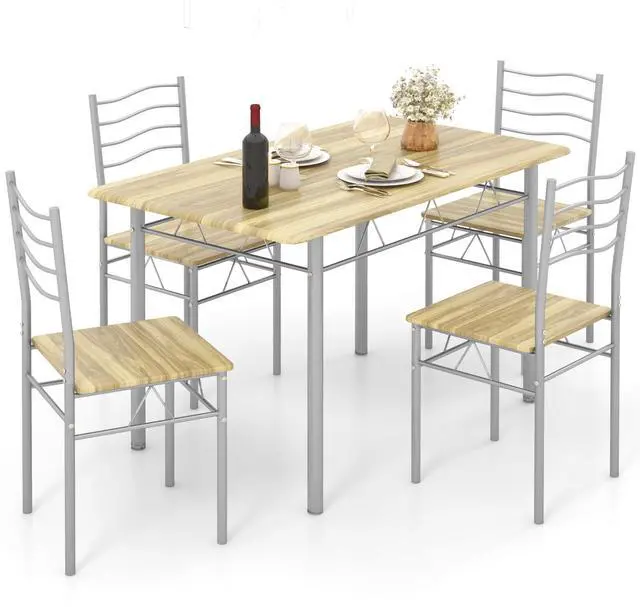 Main image of 47-inches Dining Table Set for 4, Rectangular Kitchen Table with 4 Dining Chairs, Metal Frame, 5-Piece Space-Saving Dinette Set for Small Space, Dinner, Breakfast Nook, Apartment, Natural