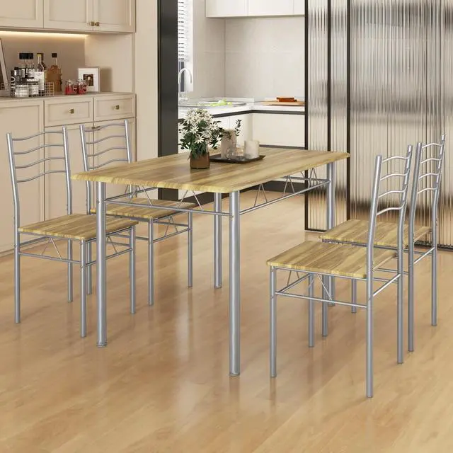 Alt view image 3 of 6 - 47-inches Dining Table Set for 4, Rectangular Kitchen Table with 4 Dining Chairs, Metal Frame, 5-Piece Space-Saving Dinette Set for Small Space, Dinner, Breakfast Nook, Apartment, Natural