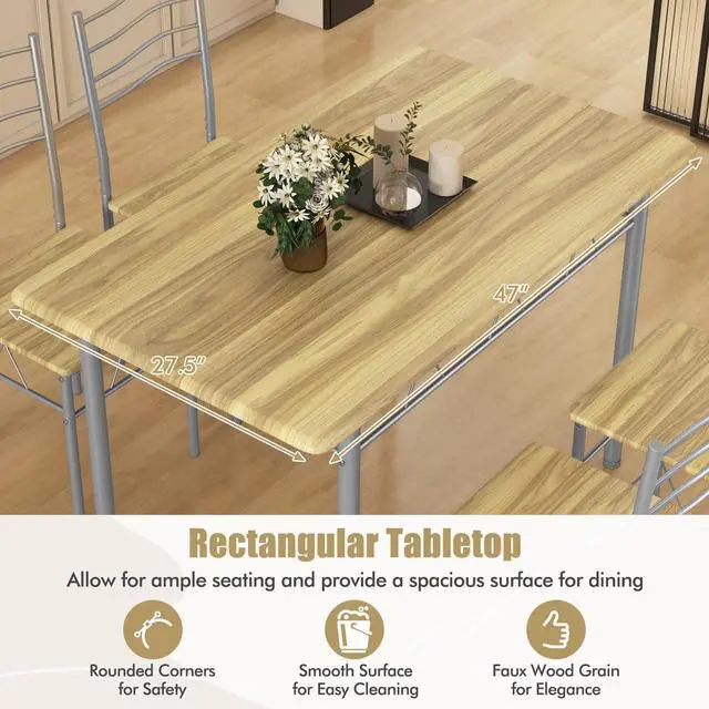 Alt view image 5 of 6 - 47-inches Dining Table Set for 4, Rectangular Kitchen Table with 4 Dining Chairs, Metal Frame, 5-Piece Space-Saving Dinette Set for Small Space, Dinner, Breakfast Nook, Apartment, Natural