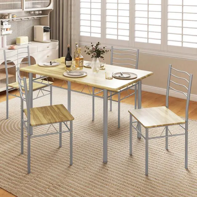 Alt view image 6 of 6 - 47-inches Dining Table Set for 4, Rectangular Kitchen Table with 4 Dining Chairs, Metal Frame, 5-Piece Space-Saving Dinette Set for Small Space, Dinner, Breakfast Nook, Apartment, Natural