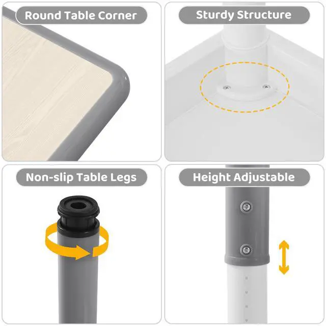 Alt view image 6 of 6 - Kids Table and 2 Chairs Set, Height-Adjustable Toddler Table and Chairs Set with Graffiti Desktop, 23.6''L x 23.6''W Children Activity Table for Daycare, Classroom, Home, Grey-w