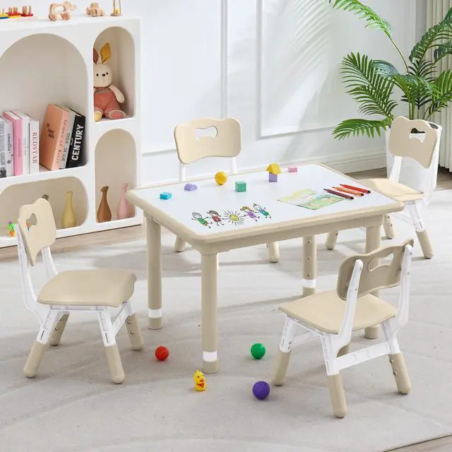 Main image of Kids Table and 4 Chairs Set, Height Adjustable (17.7"-26.1") Toddler Table and Chair Set, Multi-Activity Table with Graffiti Desktop, Childrens Table and Chairs for Classroom, Home & Daycare