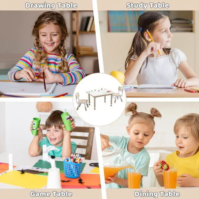 Alt view image 6 of 6 - Kids Table and 4 Chairs Set, Height Adjustable (17.7"-26.1") Toddler Table and Chair Set, Multi-Activity Table with Graffiti Desktop, Childrens Table and Chairs for Classroom, Home & Daycare