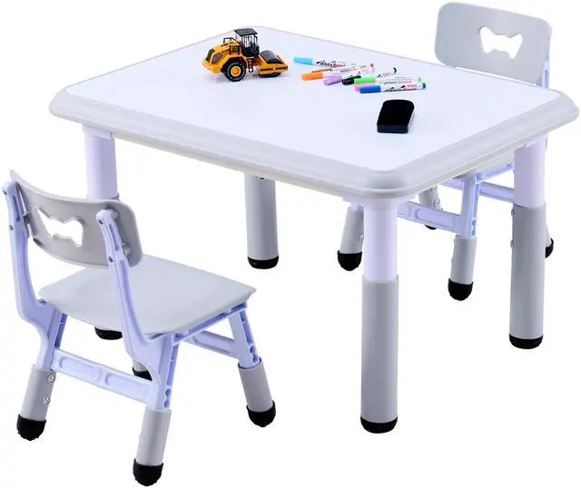 Main image of Kids Table & Chairs Set (2 Chairs), Height Adjustable Toddler Table and Chair Set for Kids Ages 3-8 with Graffiti Desktop, Learning & Art Activity Desk for Classroom, Home, Daycare (Grey)