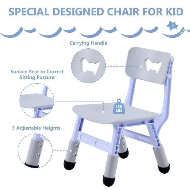 Alt view image 3 of 6 - Kids Table & Chairs Set (2 Chairs), Height Adjustable Toddler Table and Chair Set for Kids Ages 3-8 with Graffiti Desktop, Learning & Art Activity Desk for Classroom, Home, Daycare (Grey)