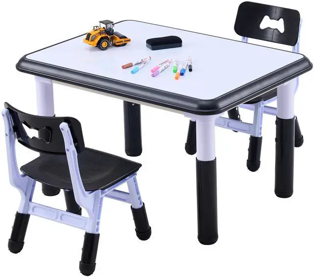 Main image of Kids Table & Chairs Set (2 Chairs), Height Adjustable Toddler Table and Chair Set for Kids Ages 3-8 with Graffiti Desktop, Learning & Art Activity Desk for Classroom, Home, Daycare (Black)