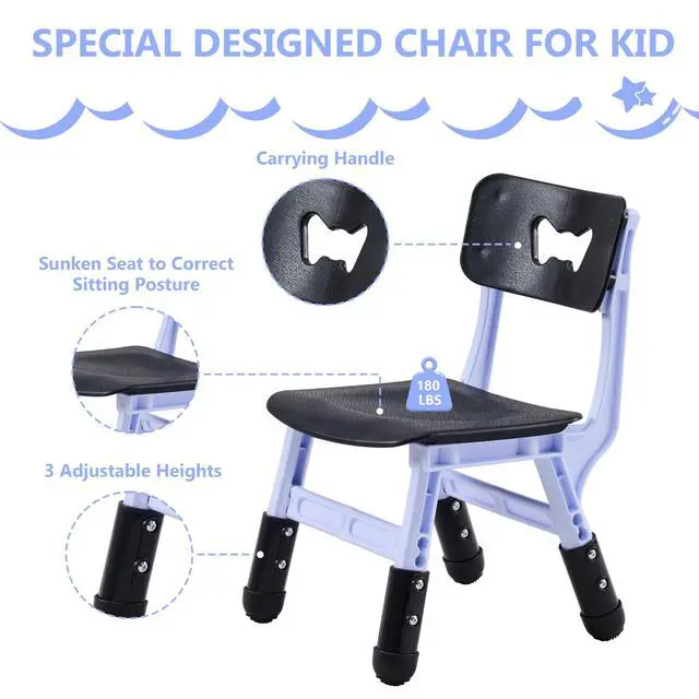 Alt view image 3 of 6 - Kids Table & Chairs Set (2 Chairs), Height Adjustable Toddler Table and Chair Set for Kids Ages 3-8 with Graffiti Desktop, Learning & Art Activity Desk for Classroom, Home, Daycare (Black)