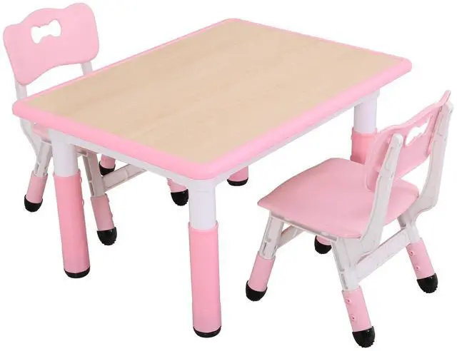 Main image of Kids Table and Chairs Set, Height Adjustable Toddler Activity Table with 2 Chairs, Plastic Study Desk for Drawing, Crafts, Reading, Snack Time and Playroom, Ages 2-10