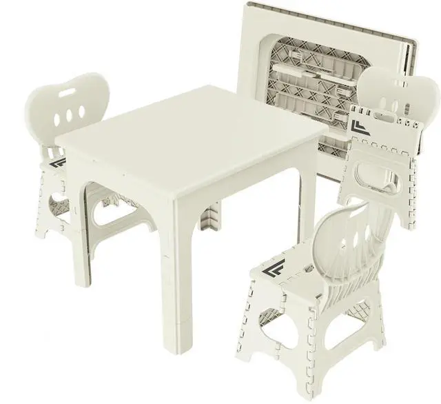 Main image of Foldable Table and Chair Set, Height Adjustable Portable Activity Table with 2 Folding Chairs, Indoor Outdoor Kids Adults Table Set for Study, Crafts, Camping, Picnic, Snacks, Small Spaces