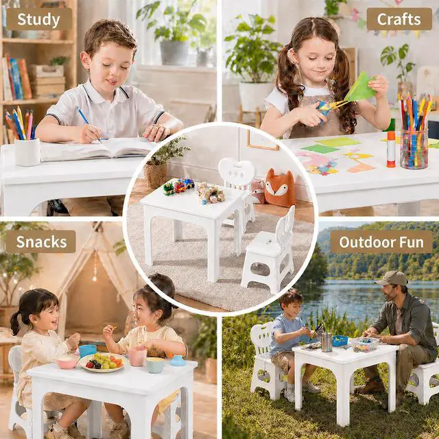 Alt view image 3 of 6 - Foldable Table and Chair Set, Height Adjustable Portable Activity Table with 2 Folding Chairs, Indoor Outdoor Kids Adults Table Set for Study, Crafts, Camping, Picnic, Snacks, Small Spaces