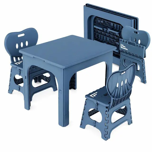Main image of Foldable Table and Chair Set, Height Adjustable Portable Activity Table with 2 Folding Chairs, Indoor Outdoor Kids Adults Table Set for Study, Crafts, Camping, Picnic, Snacks, Small Spaces