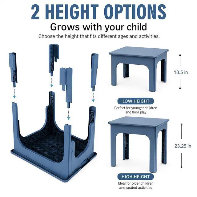 Alt view image 6 of 6 - Foldable Table and Chair Set, Height Adjustable Portable Activity Table with 2 Folding Chairs, Indoor Outdoor Kids Adults Table Set for Study, Crafts, Camping, Picnic, Snacks, Small Spaces