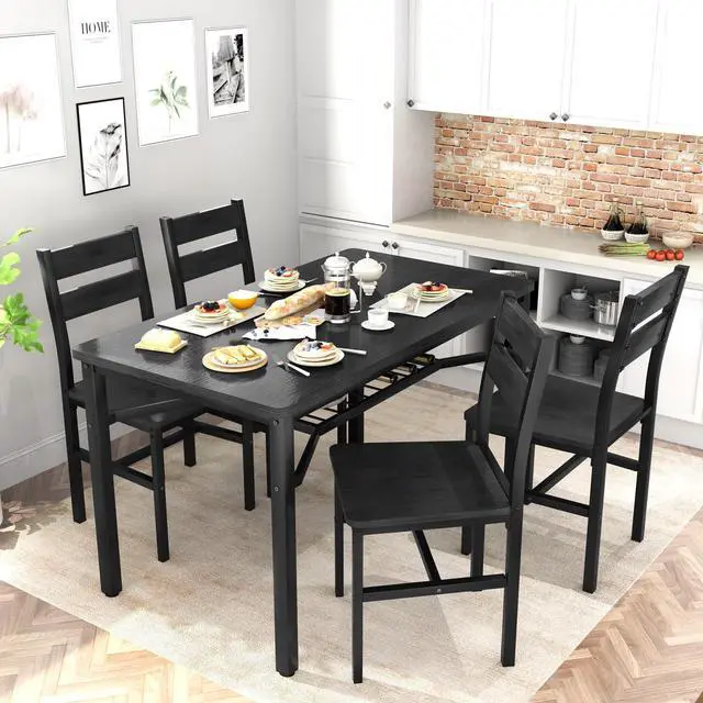 Alt view image 3 of 6 - Dining Table Set for 4, Wood Kitchen Table Chairs Set with Storage, Farmhouse 5 Piece Dining Room Table Set, Space-Saving Dinette Set for Breakfast Nook, Apartment (Black)