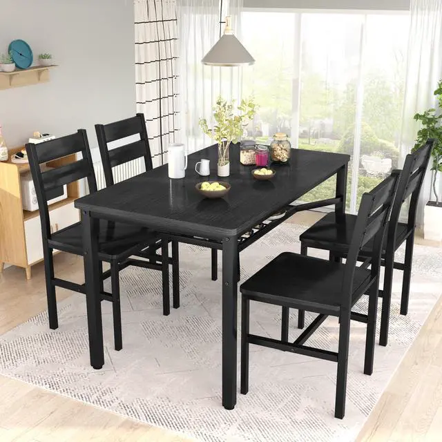 Alt view image 4 of 6 - Dining Table Set for 4, Wood Kitchen Table Chairs Set with Storage, Farmhouse 5 Piece Dining Room Table Set, Space-Saving Dinette Set for Breakfast Nook, Apartment (Black)