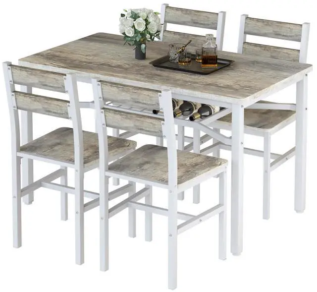 Main image of Dining Table Set for 4, Wood Kitchen Table Chairs Set with Storage, Farmhouse 5 Piece Dining Room Table Set, Space-Saving Dinette Set for Breakfast Nook, Apartment